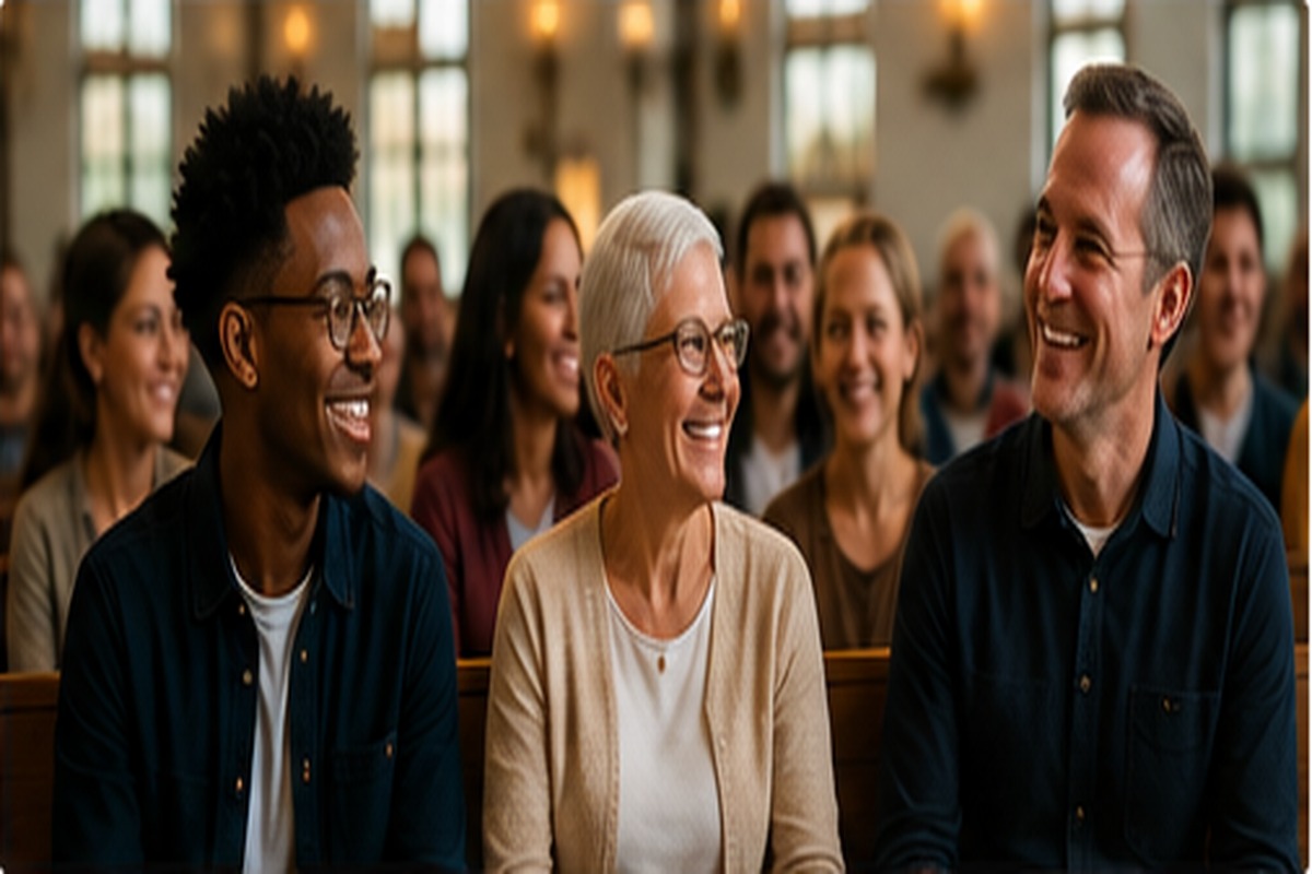 A welcoming church community gathered together